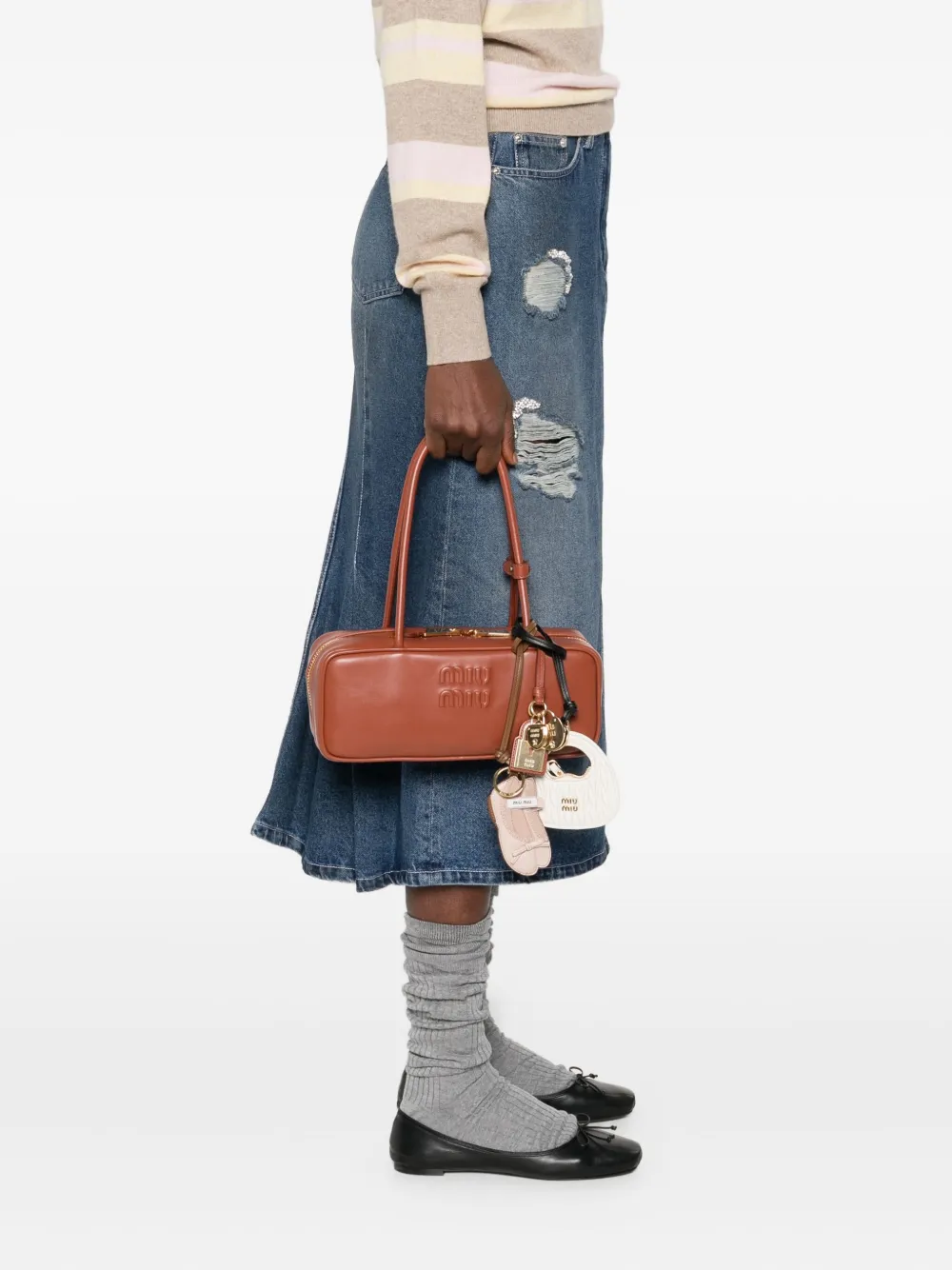 Miu Beau leren shopper Bruin