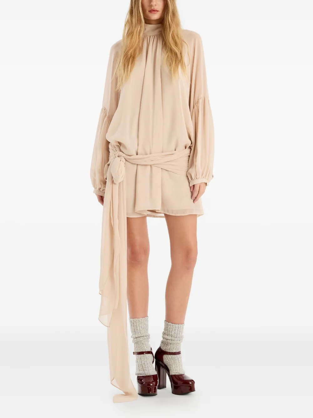 ROTATE BIRGER CHRISTENSEN Mini-jurk met chiffon bandje - Beige