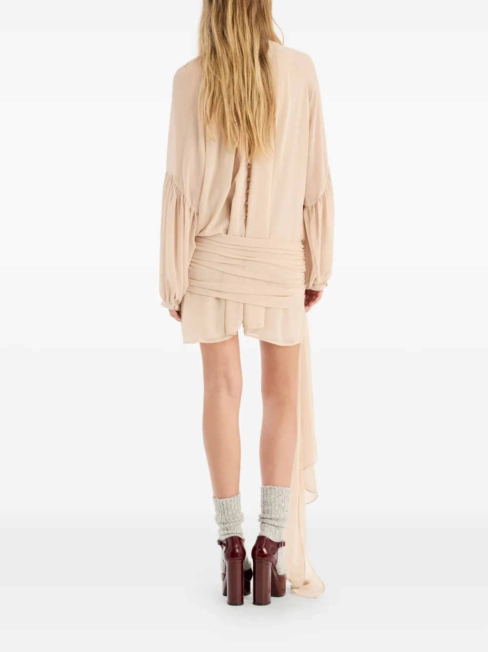 Rotate Birger Christensen Rotate Birgerchristensen Chiffon Dress With Shoulder Straps And Tie In Neutral