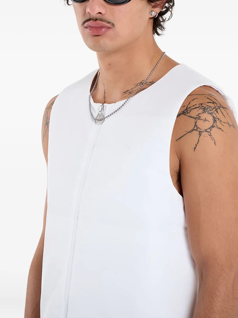 Puma Zip-front Mesh-insert Vest In White