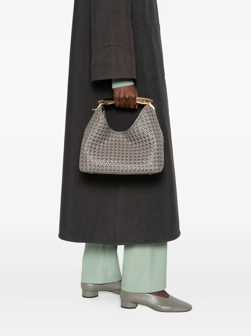 Elleme Boomerang geweven leren shopper met handvat - Grijs