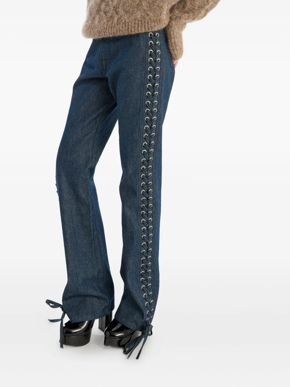 Rotate Birger Christensen Logo-patch Tie-details Jeans In Blue