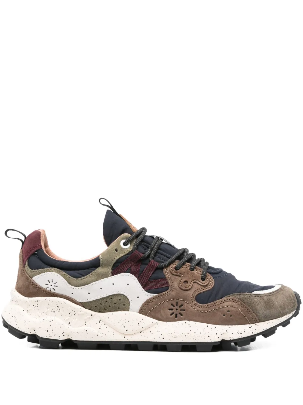 FLOWER MONTAIN Yamano 3 flower-embellished panelled sneakers Brown