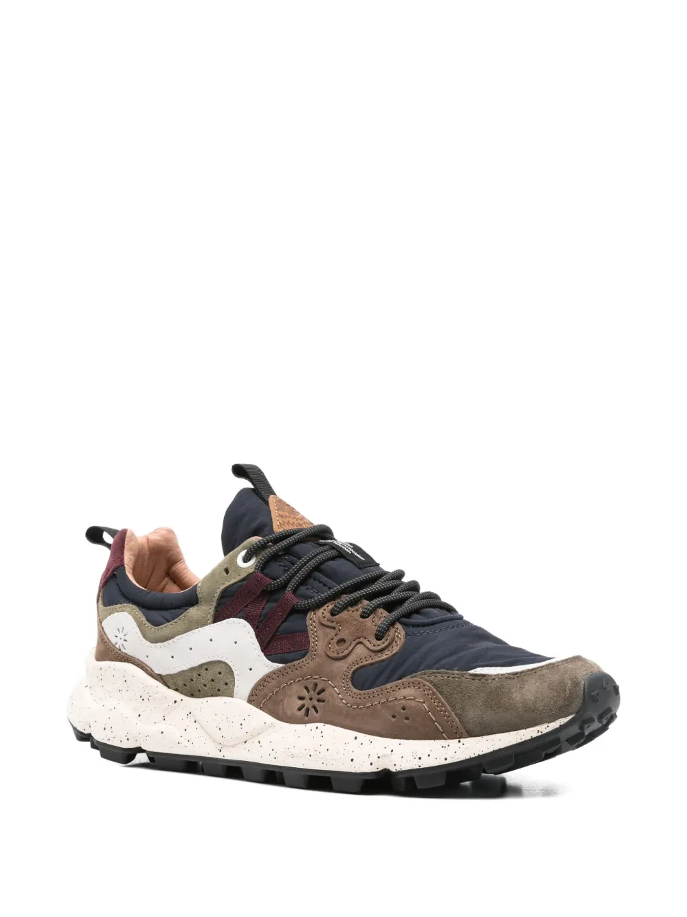 FLOWER MONTAIN Yamano 3 flower-embellished panelled sneakers Brown