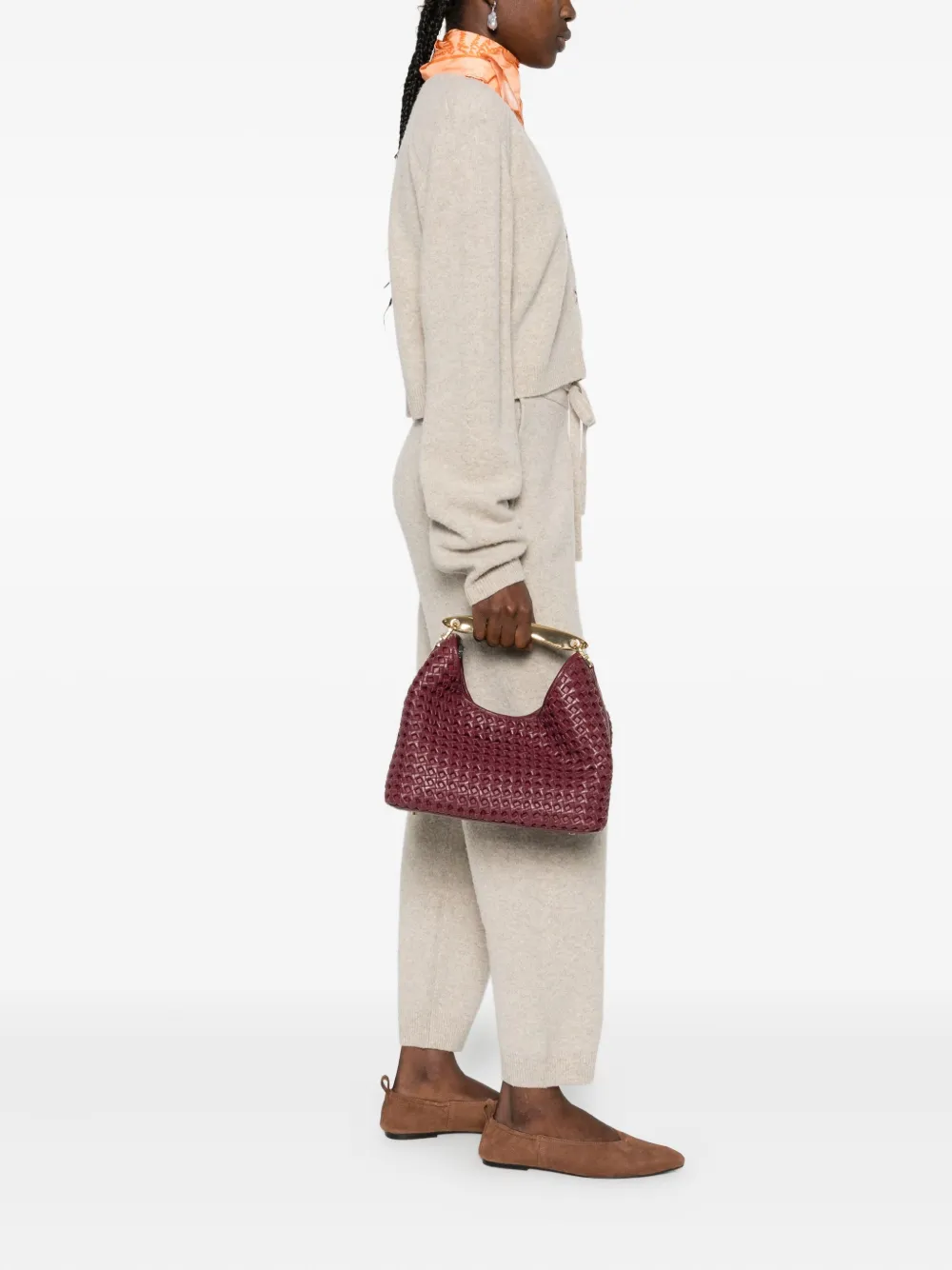 Elleme Boomerang geweven leren shopper met handvat - Rood