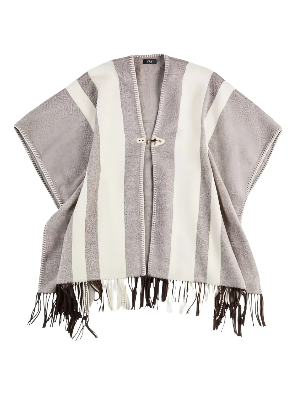 Fay Striped-fringe Poncho In Gray
