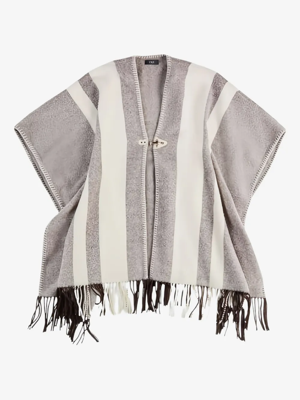 Fay striped-fringe poncho | Grey | Image 1