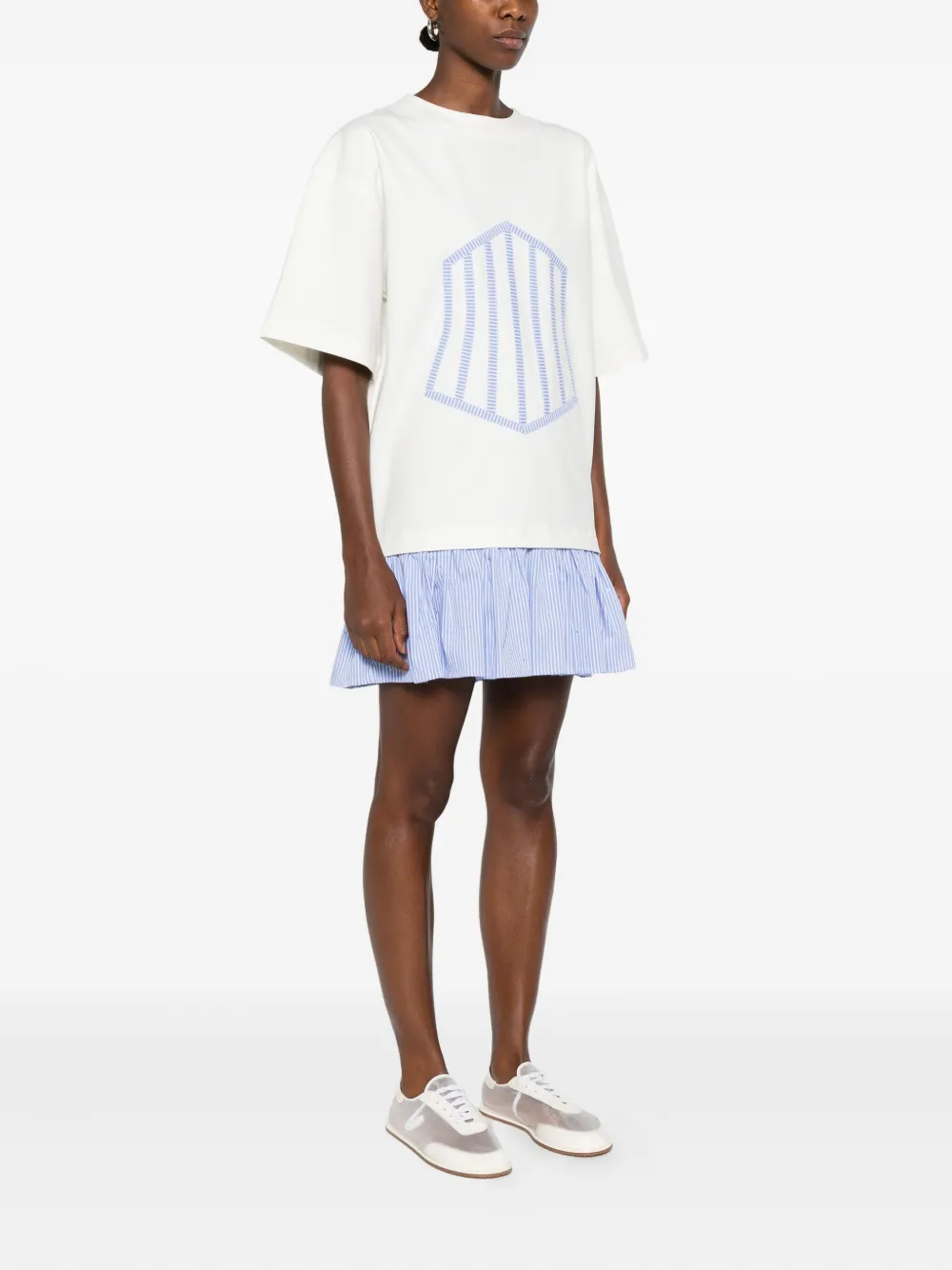 HAMZA Mini-jurk met geometrisch borduurwerk en ruches Wit