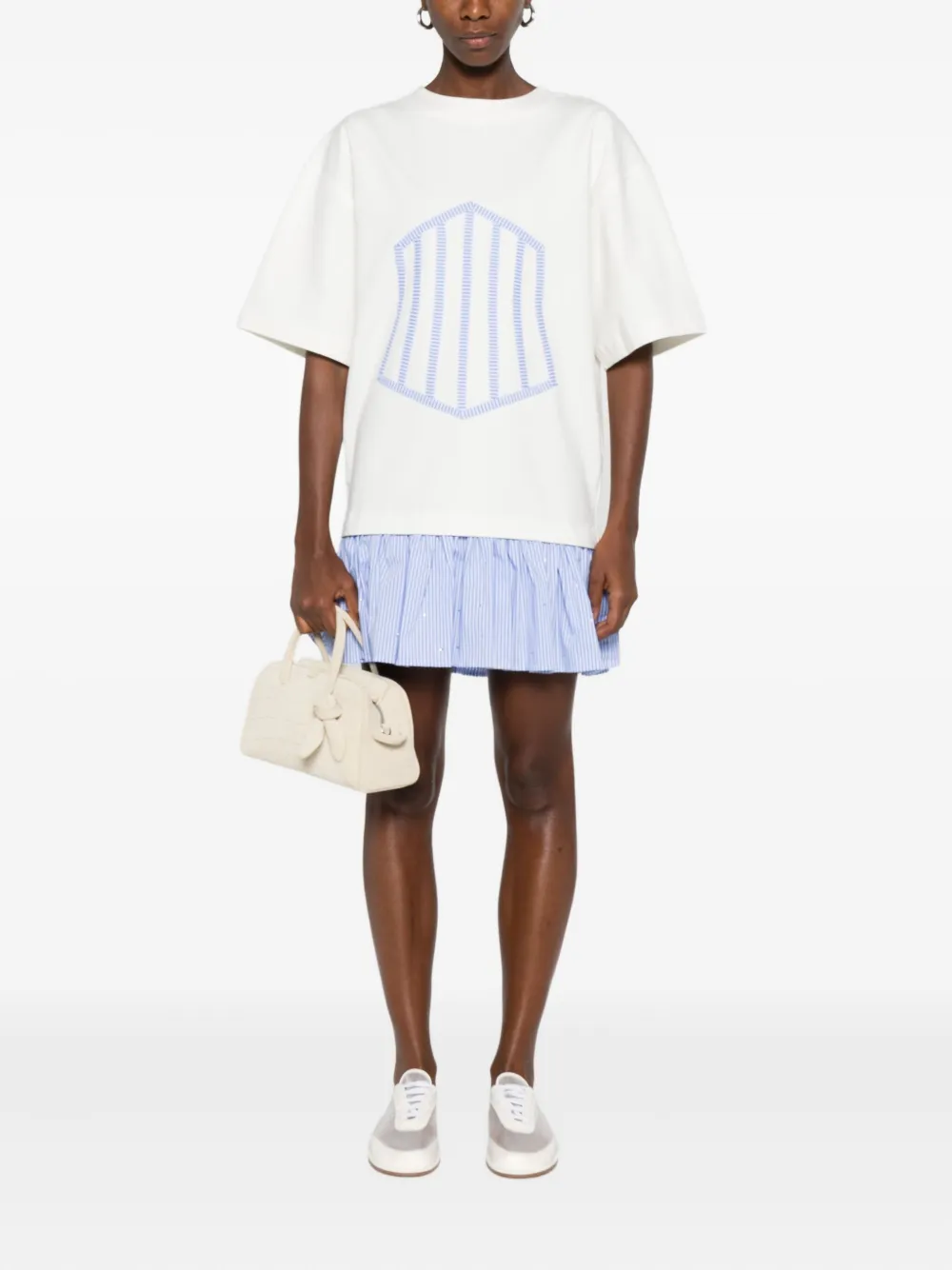 HAMZA geometric-embroidered ruffled mini dress - Wit