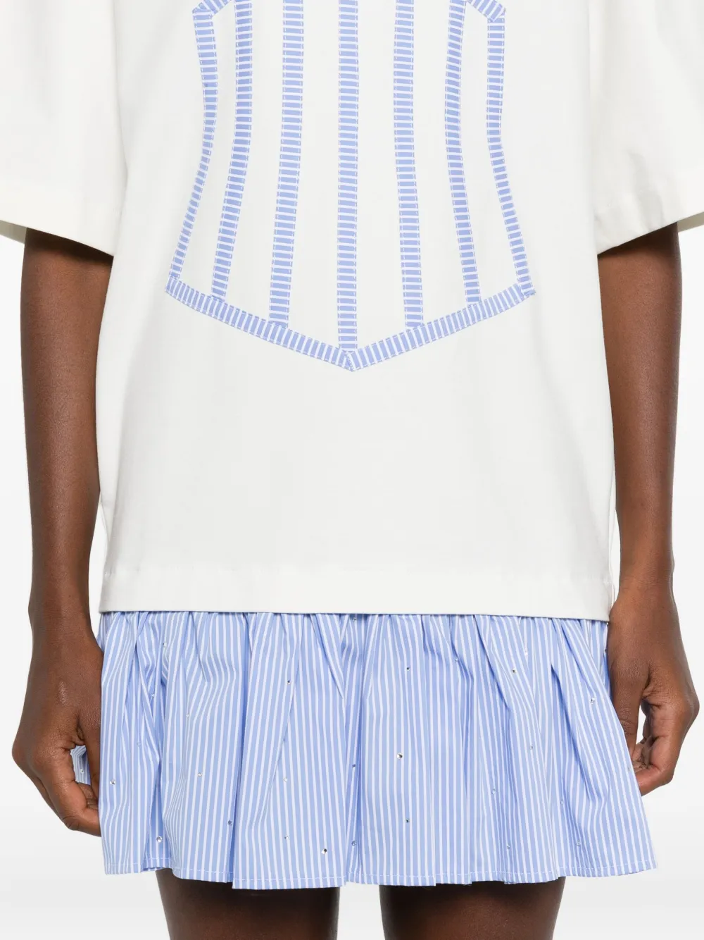 HAMZA Mini-jurk met geometrisch borduurwerk en ruches Wit