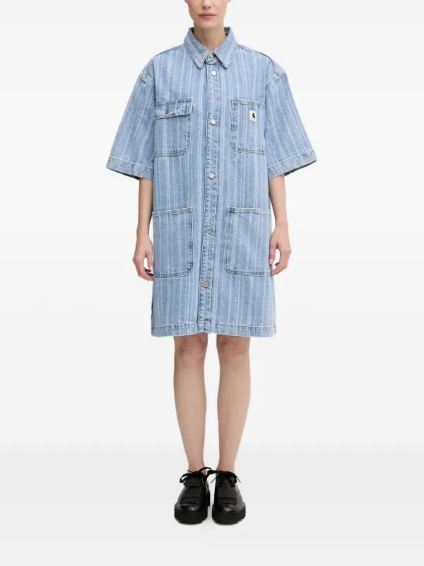 Carhartt WIP Rylan Striped Denim Shirt Mini Dress | Blue | FARFETCH NZ