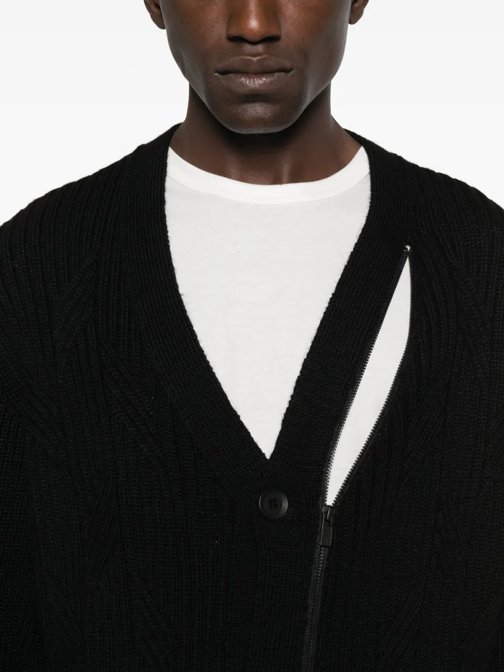 Yohji Yamamoto Kabelgebreid vest met rits Zwart