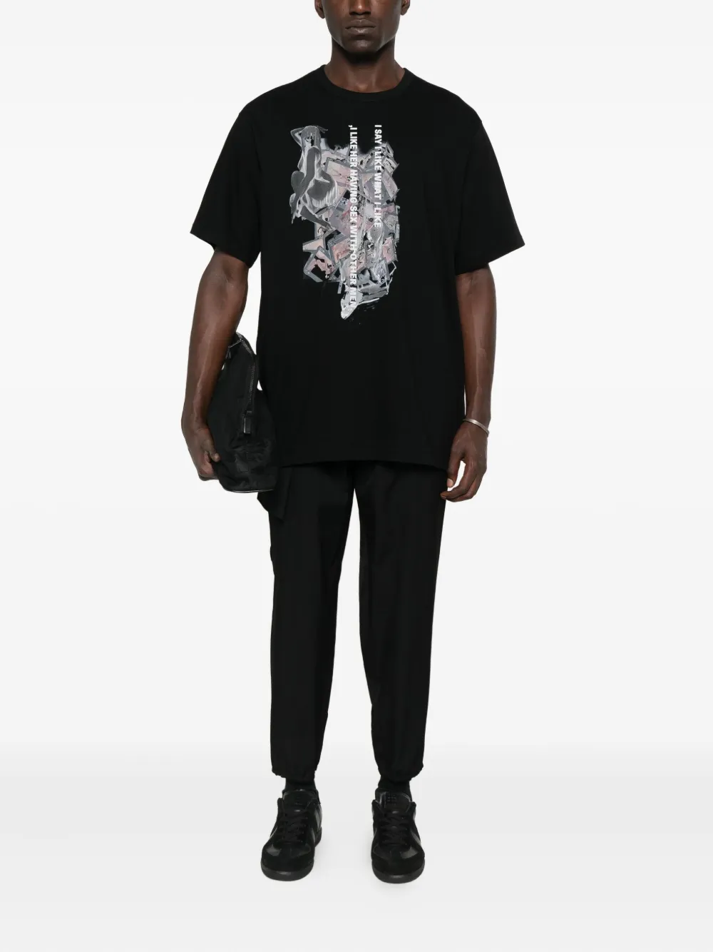 Yohji Yamamoto T-shirt met grafische print - Zwart