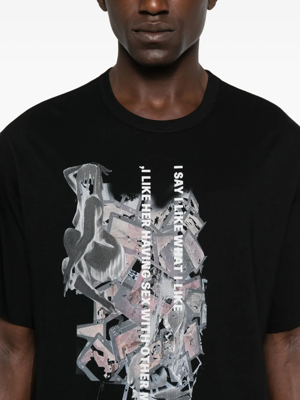 Yohji Yamamoto T-shirt met grafische print Zwart