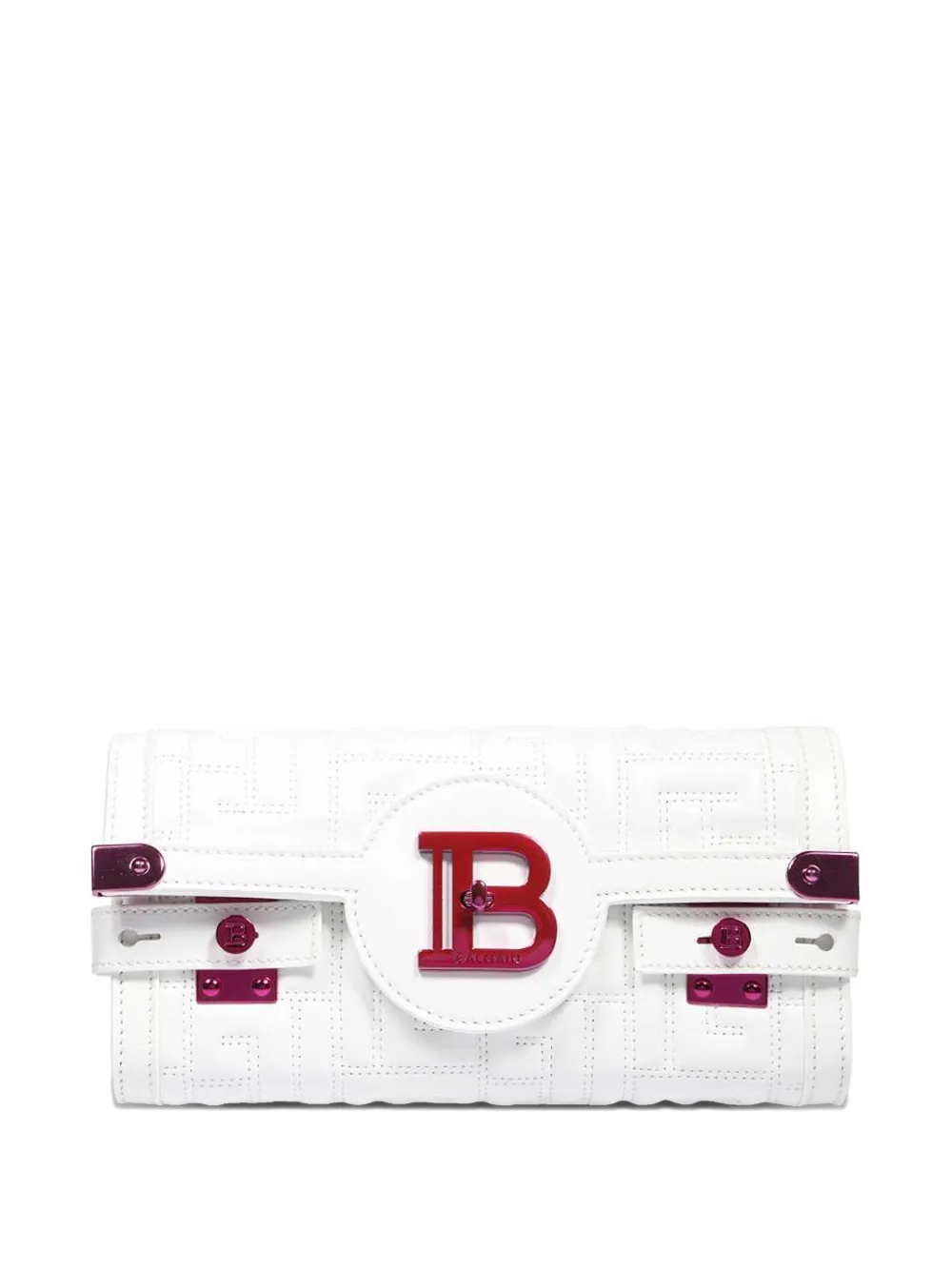 Balmain B-Buzz 23 quilted flap clutch bag Wit