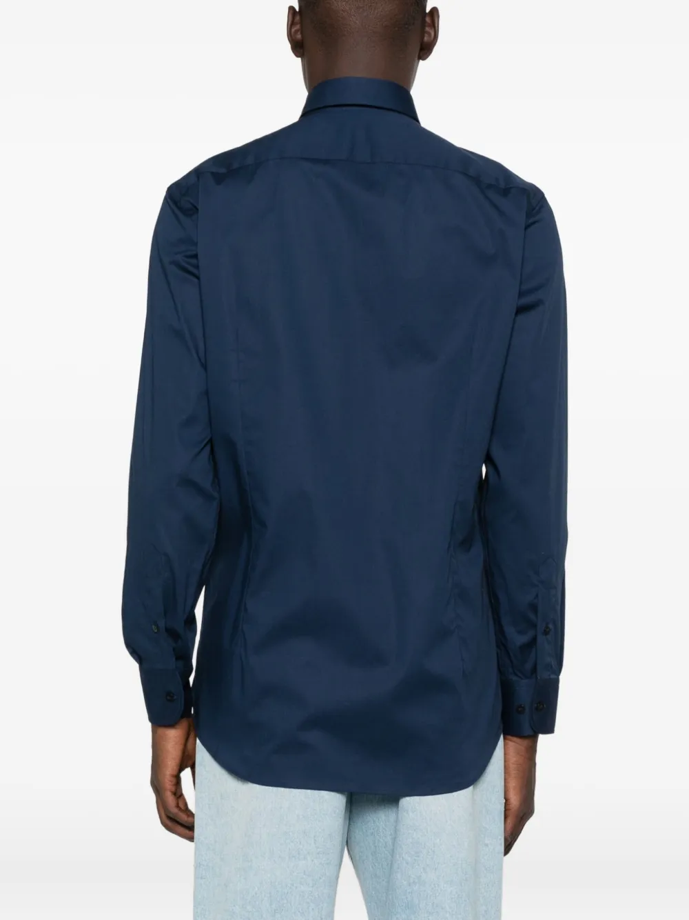 ETRO logo-embroidered button-down shirt Blauw