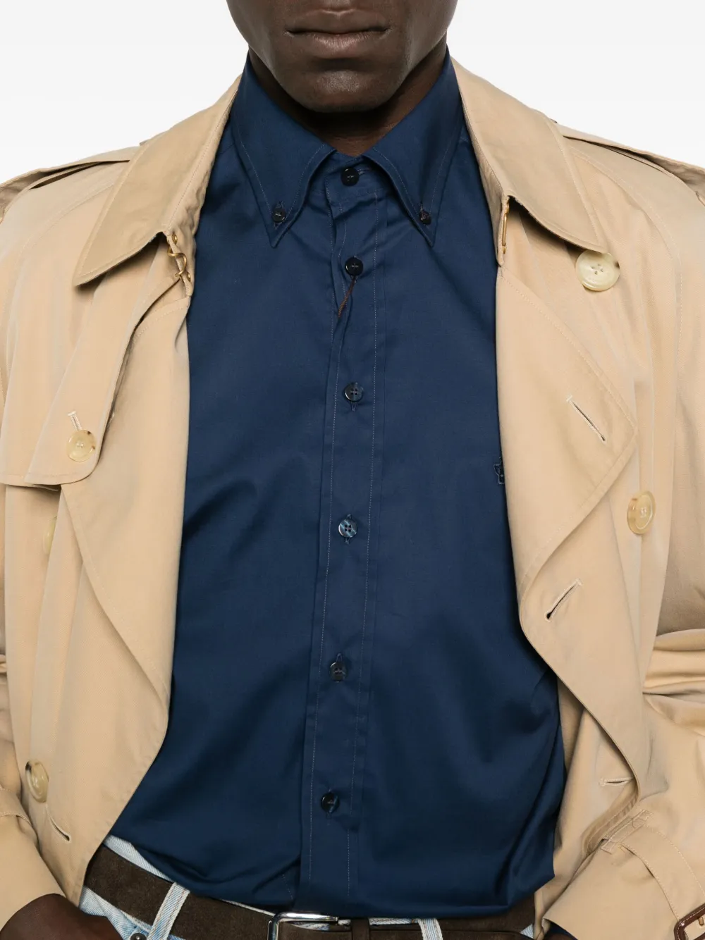 ETRO logo-embroidered button-down shirt Blauw