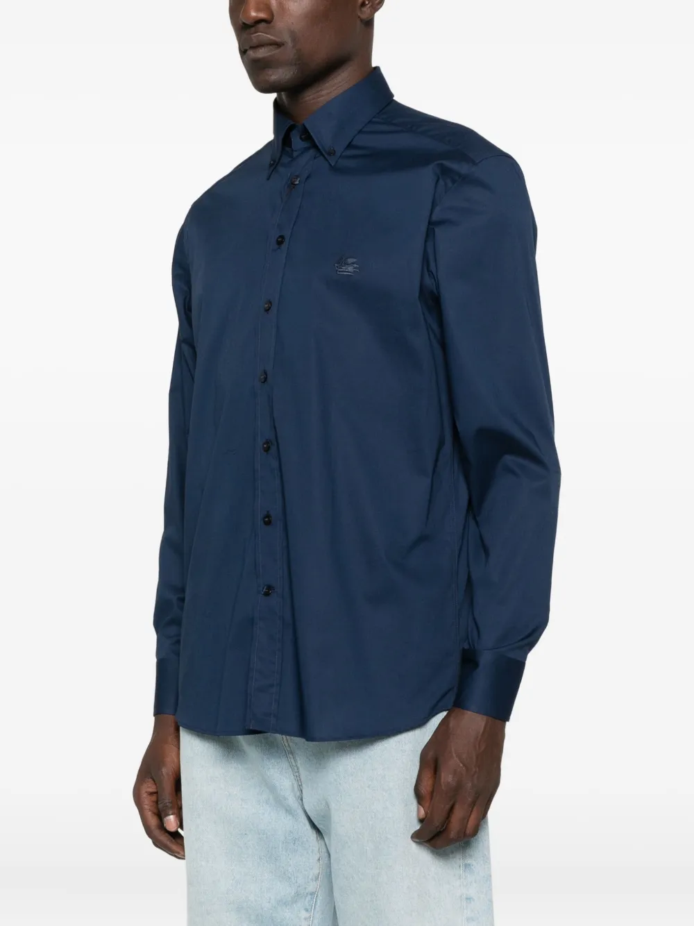 ETRO logo-embroidered button-down shirt Blauw