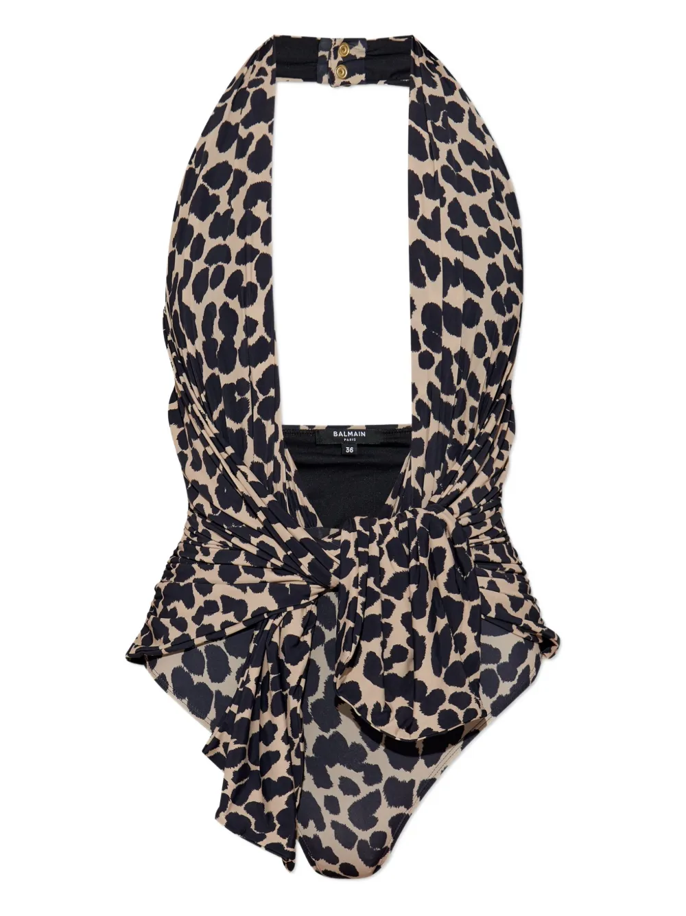 Balmain halter-neck leopard-print swimsuit Zwart
