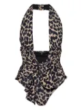 Balmain halter-neck leopard-print swimsuit - Black