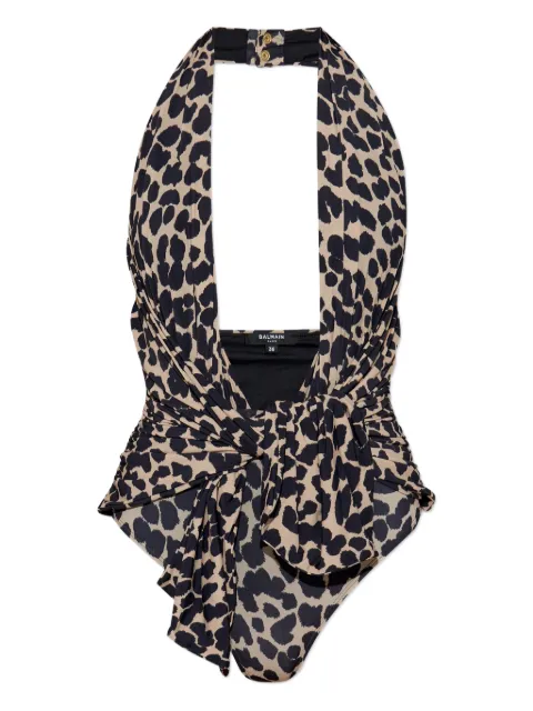 Balmain halter-neck leopard-print swimsuit