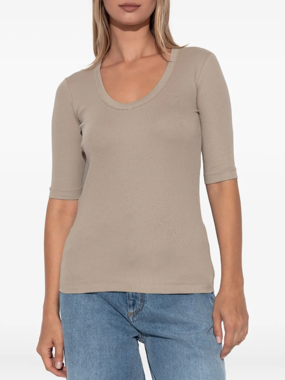Fabiana Filippi ribbed scoop-neck top Beige