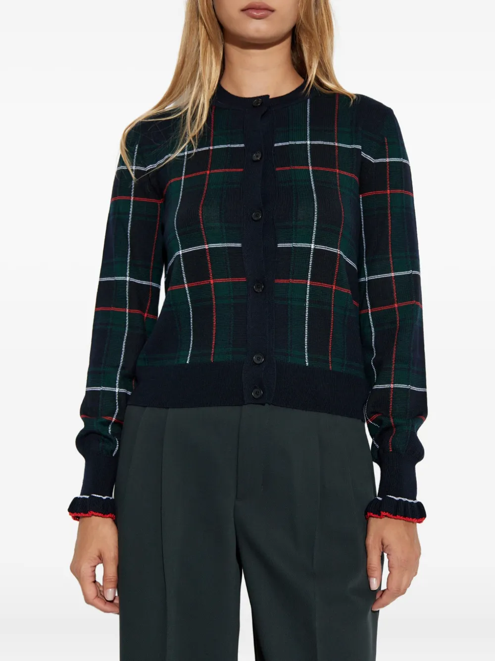 Alexander McQueen plaid ruffled-cuff cardigan Groen