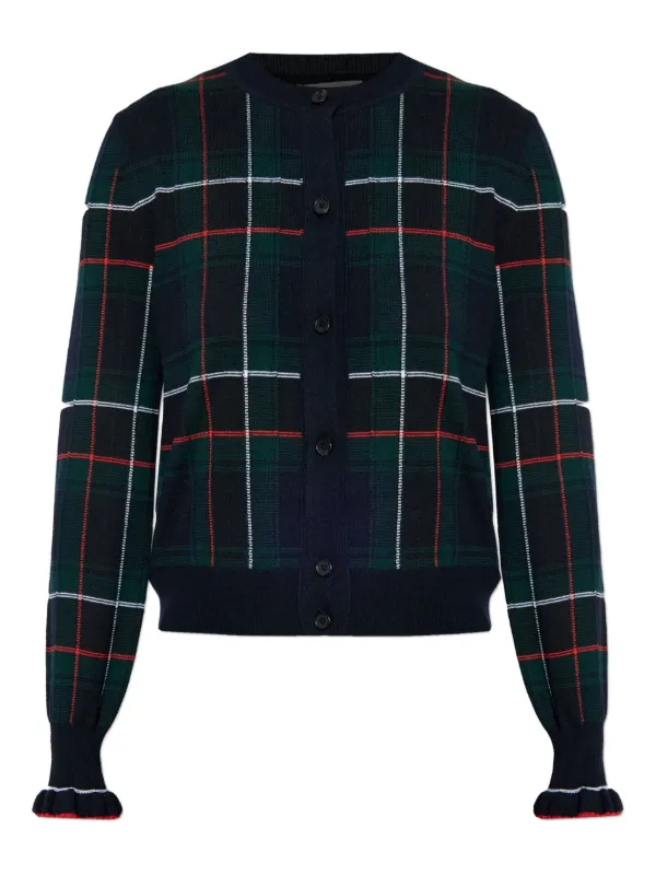 Alexander McQueen Plaid Ruffled-cuff Cardigan in Green