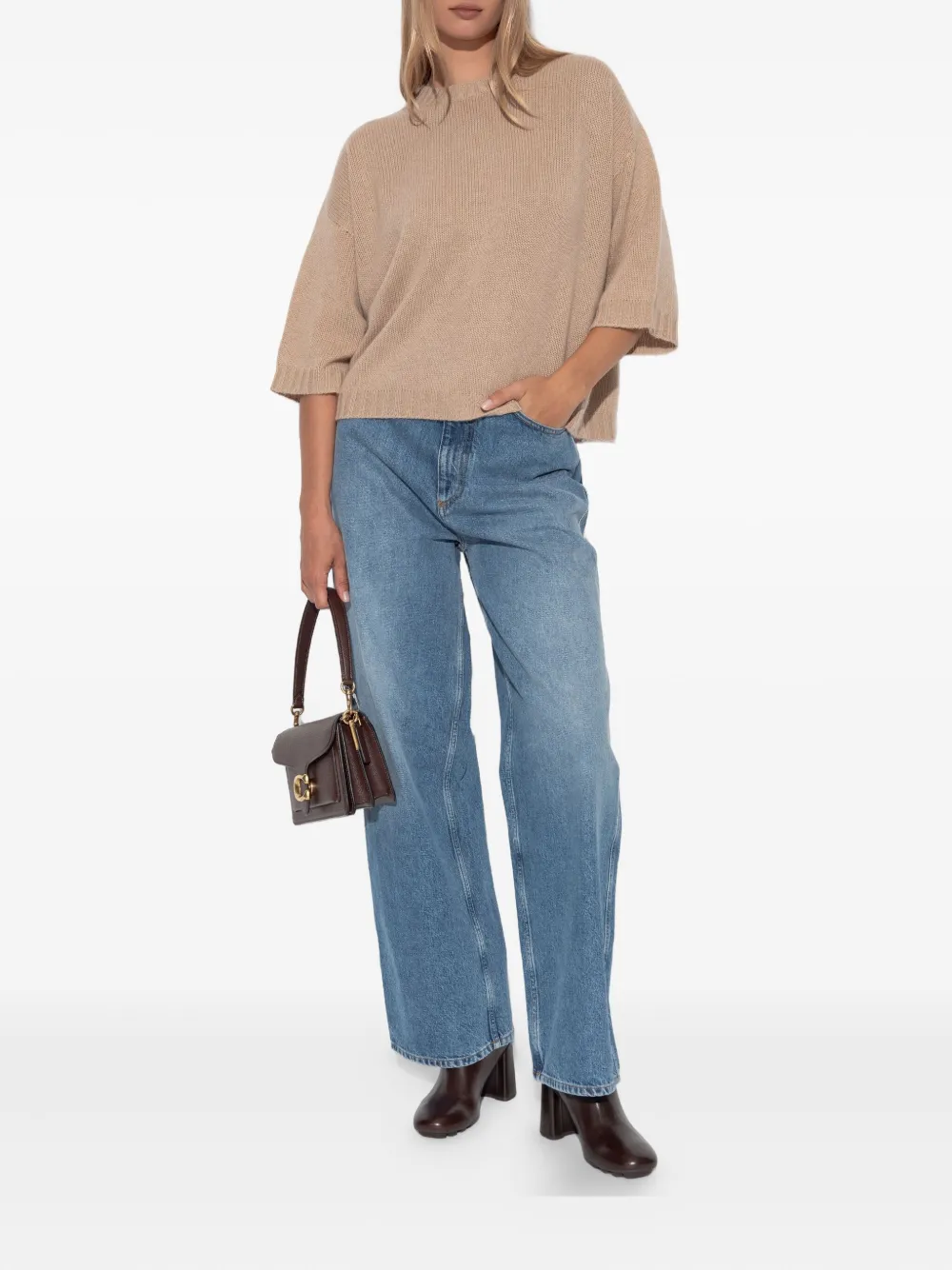 Fabiana Filippi round-neck half-sleeve sweater Beige