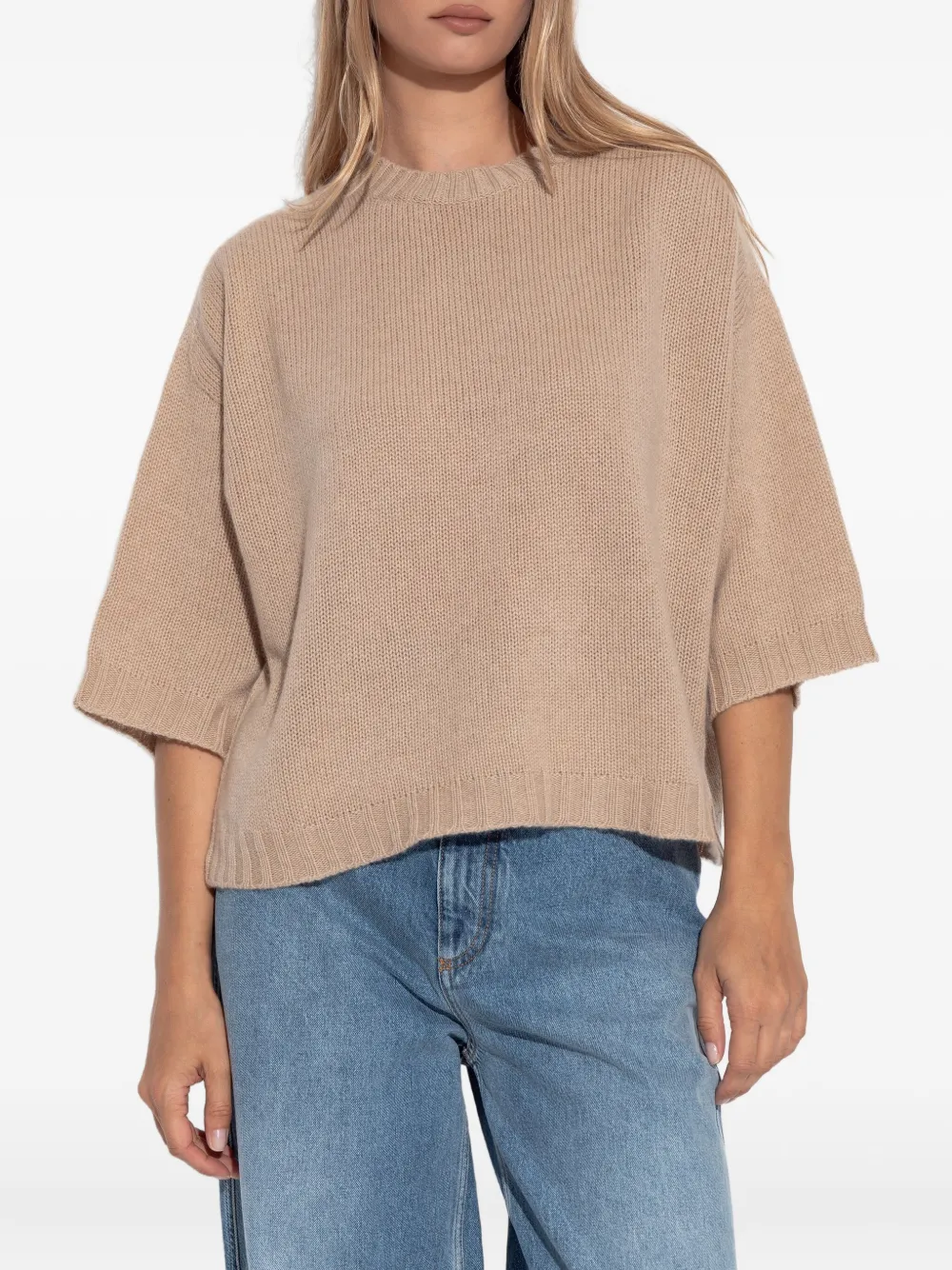 Fabiana Filippi round-neck half-sleeve sweater Beige