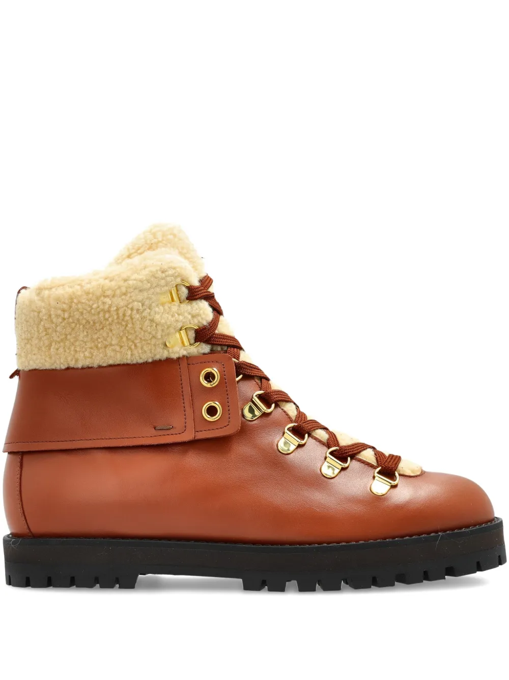 Odissi Heidi Lace-up Shearling Hiking Boots In Brown