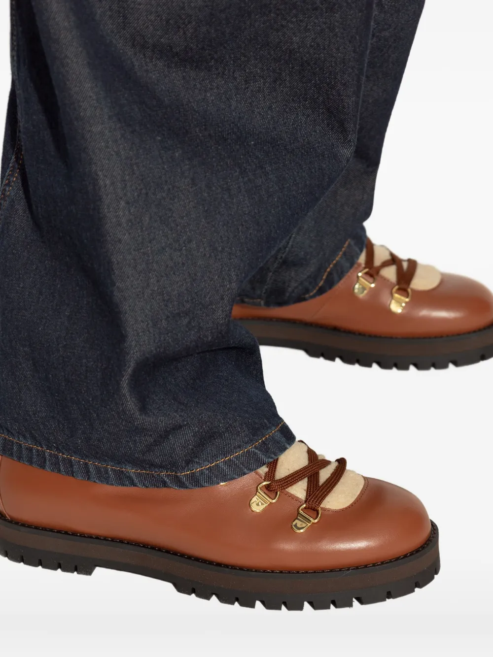 Odissi Heidi Lace-up Shearling Hiking Boots In Brown