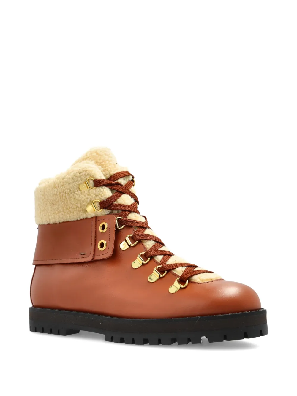 Odissi Heidi Lace-up Shearling Hiking Boots In Brown
