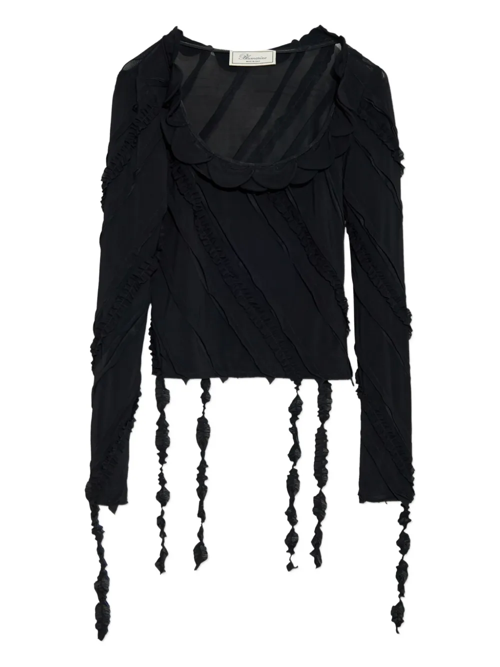 Blumarine ruffled-detail long-sleeve top Zwart