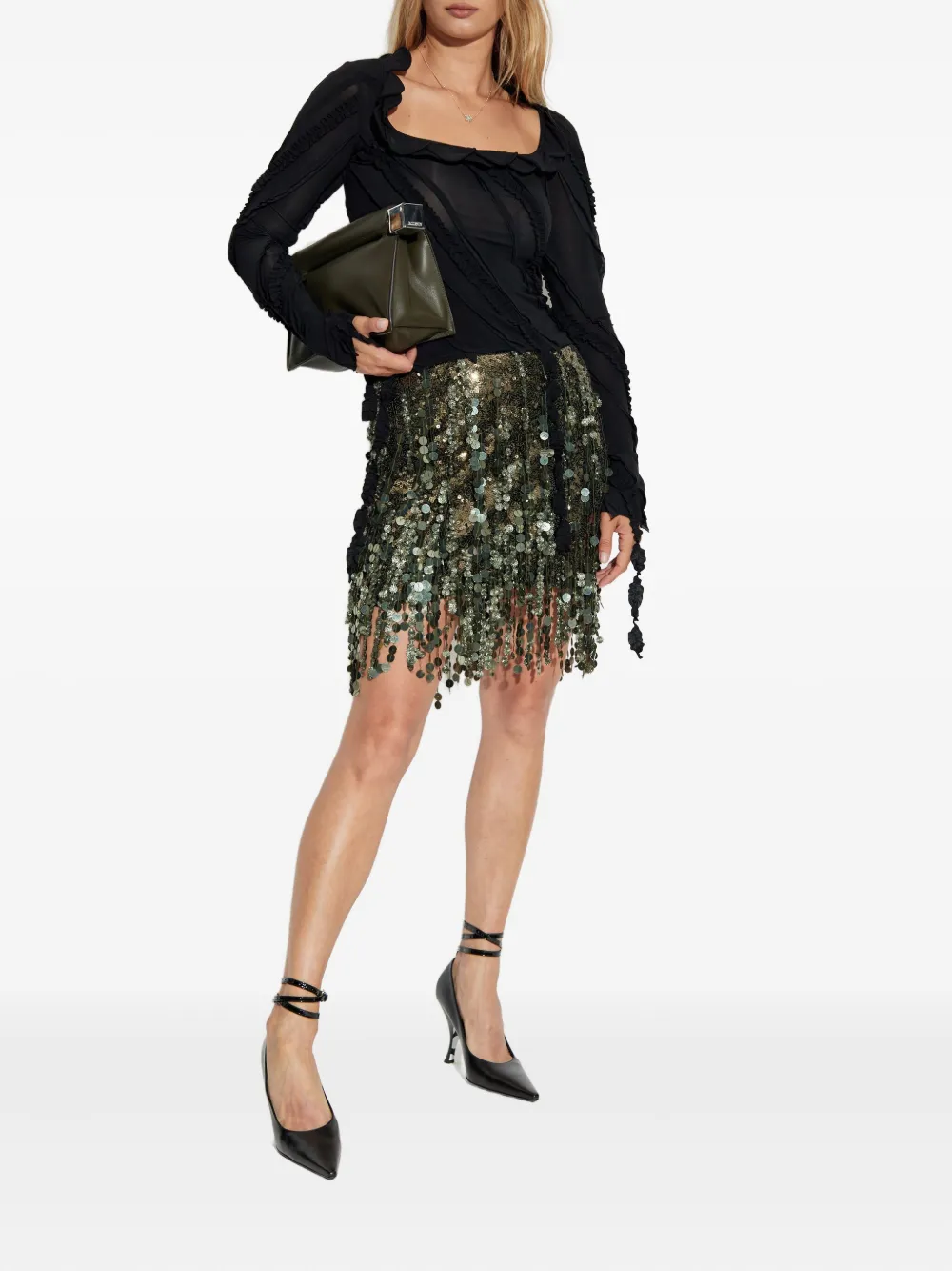 Blumarine ruffled-detail long-sleeve top Zwart