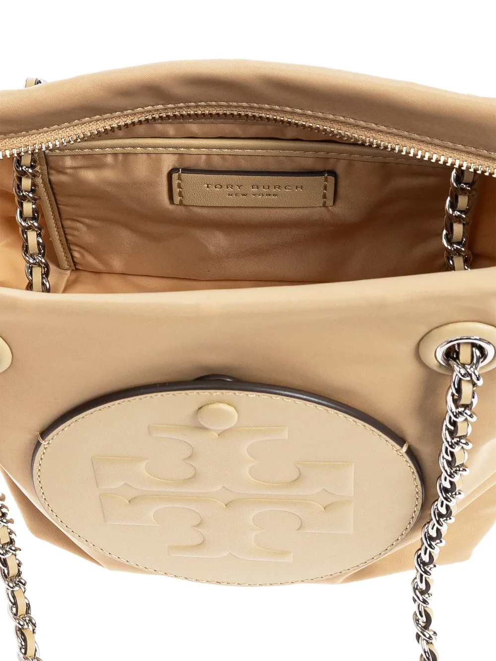 Tory Burch logo-patch chain tote bag Beige
