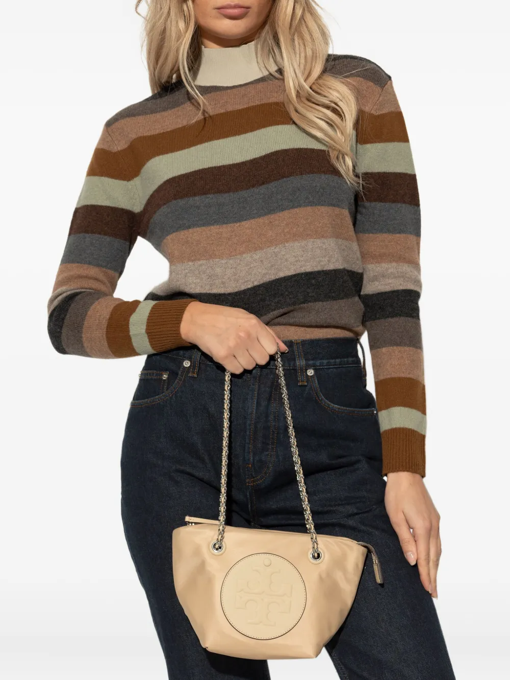 Tory Burch logo-patch chain tote bag Beige