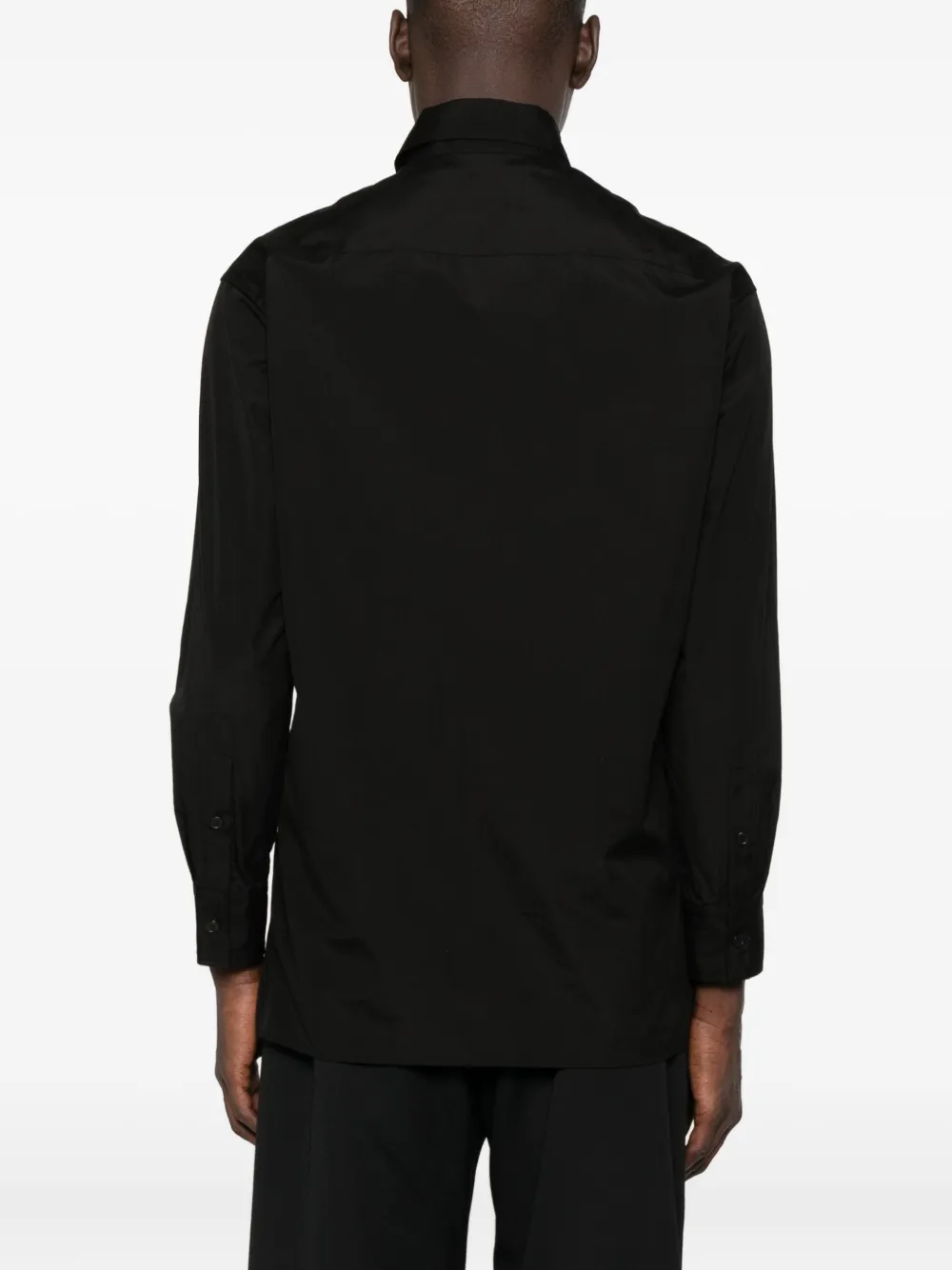 Yohji Yamamoto Overhemd met zak en gestrikte hals Zwart