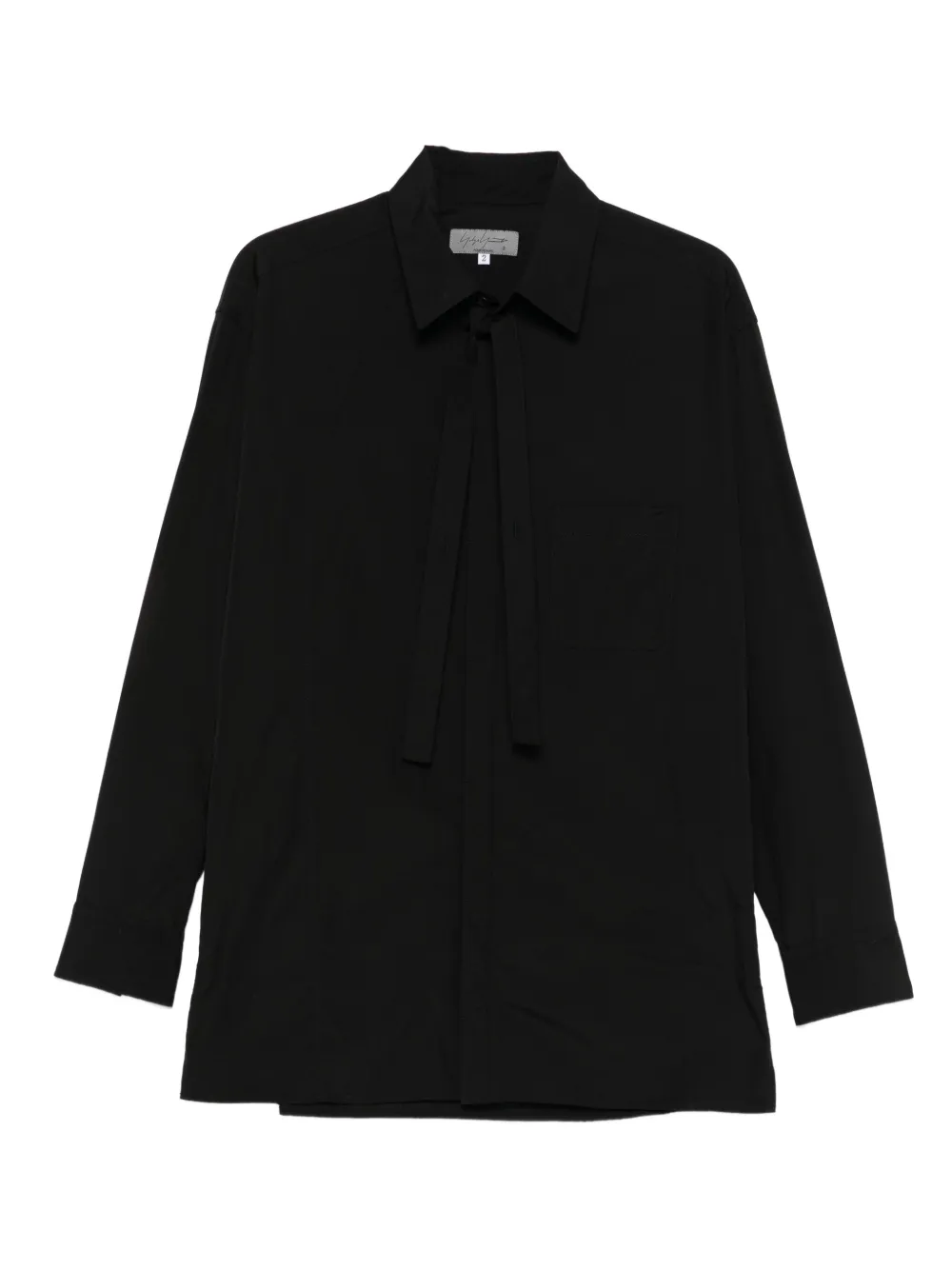 Yohji Yamamoto Overhemd met zak en gestrikte hals Zwart