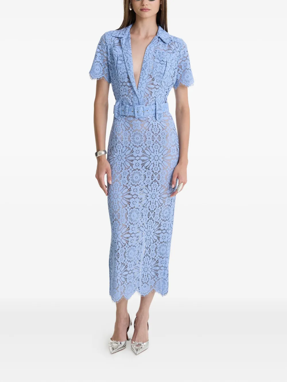MOOS STUDIO Skyline Lace belted midi dress - Blauw