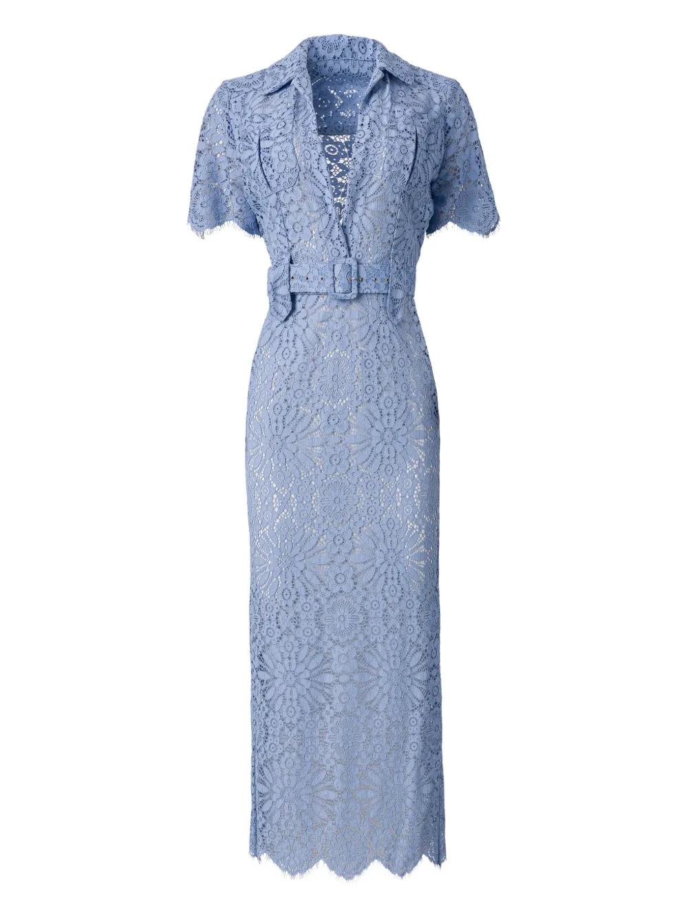 MOOS STUDIO Skyline Lace belted midi dress | Blue | Image 1