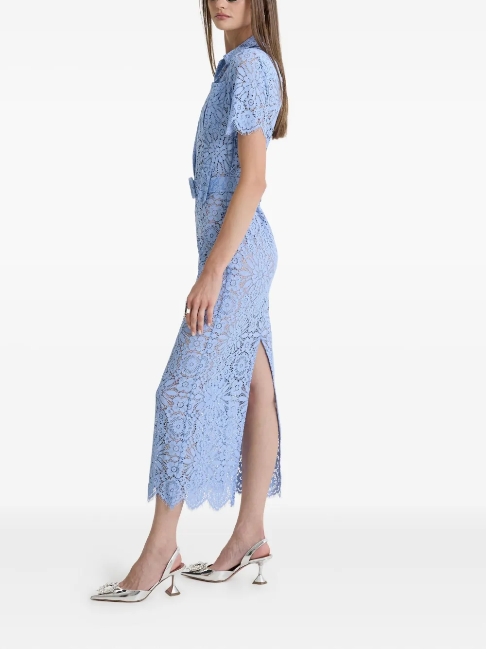 MOOS STUDIO Skyline midi-jurk met kant en ceintuur Blauw