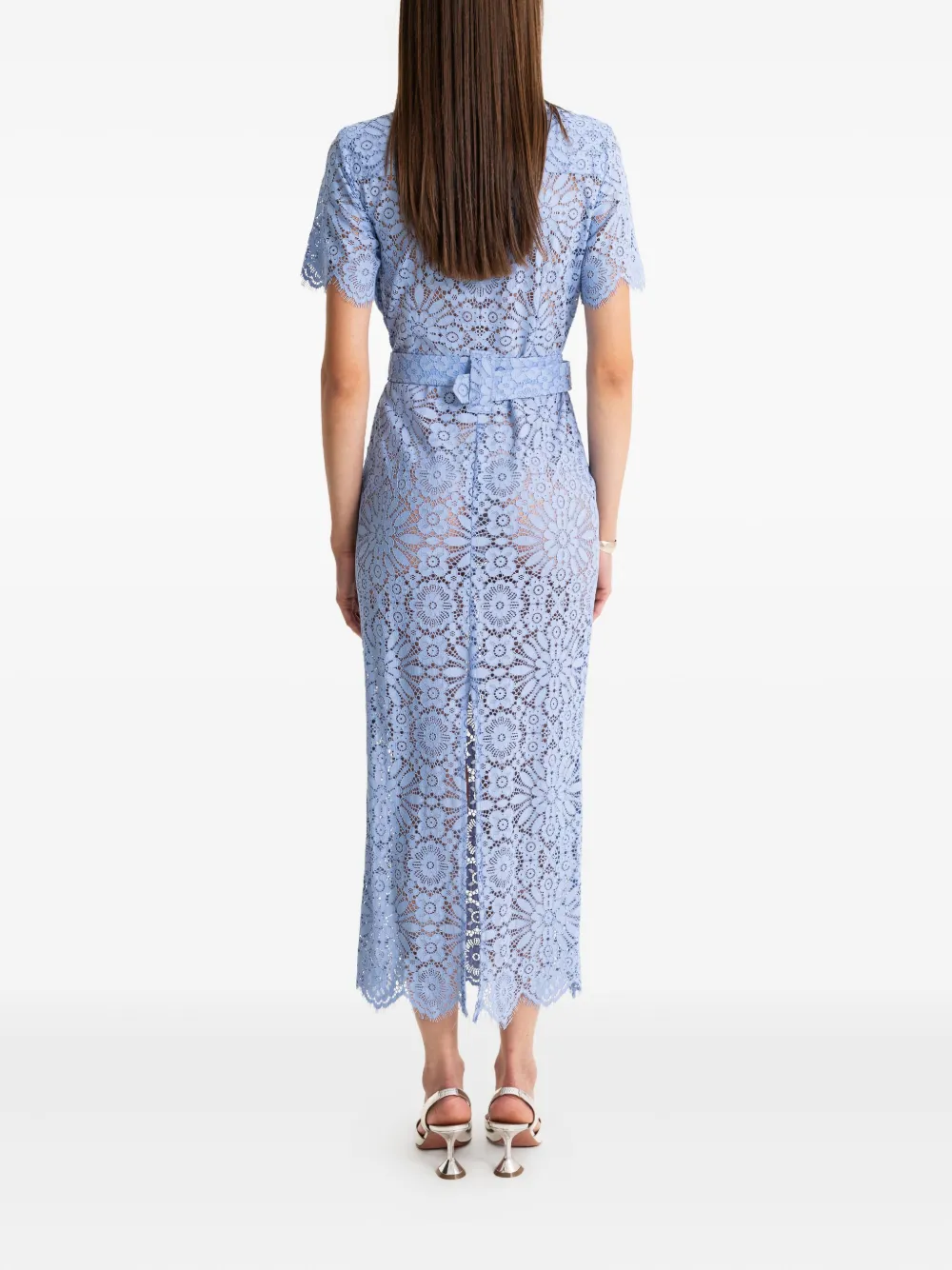 MOOS STUDIO Skyline midi-jurk met kant en ceintuur Blauw