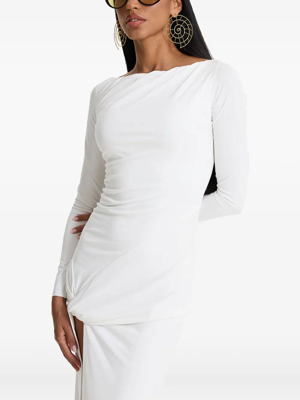Moos Studio Flow Knot-front Side-slit Maxi Dress In White