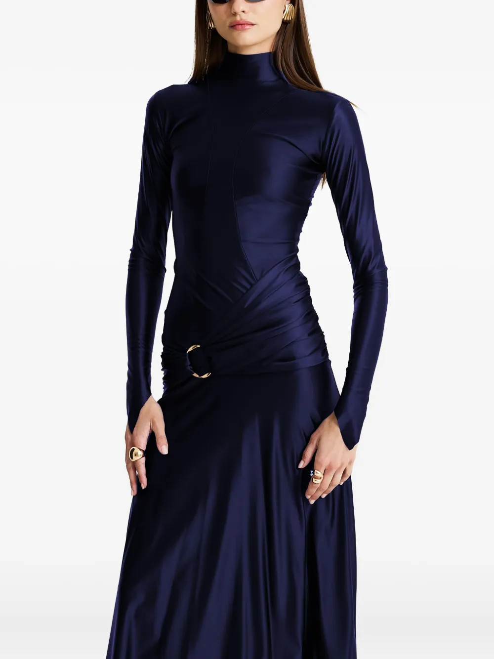 MOOS STUDIO Ocean Whisper maxi-jurk met hoge hals en ringdetail Blauw