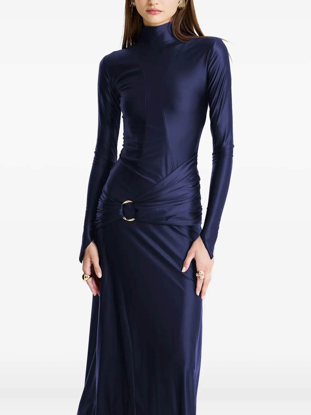 MOOS STUDIO Ocean Whisper maxi-jurk met hoge hals en ringdetail Blauw