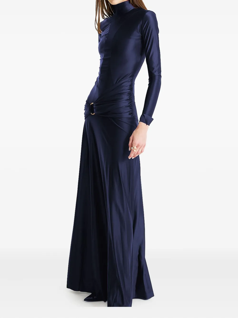 MOOS STUDIO Ocean Whisper maxi-jurk met hoge hals en ringdetail Blauw