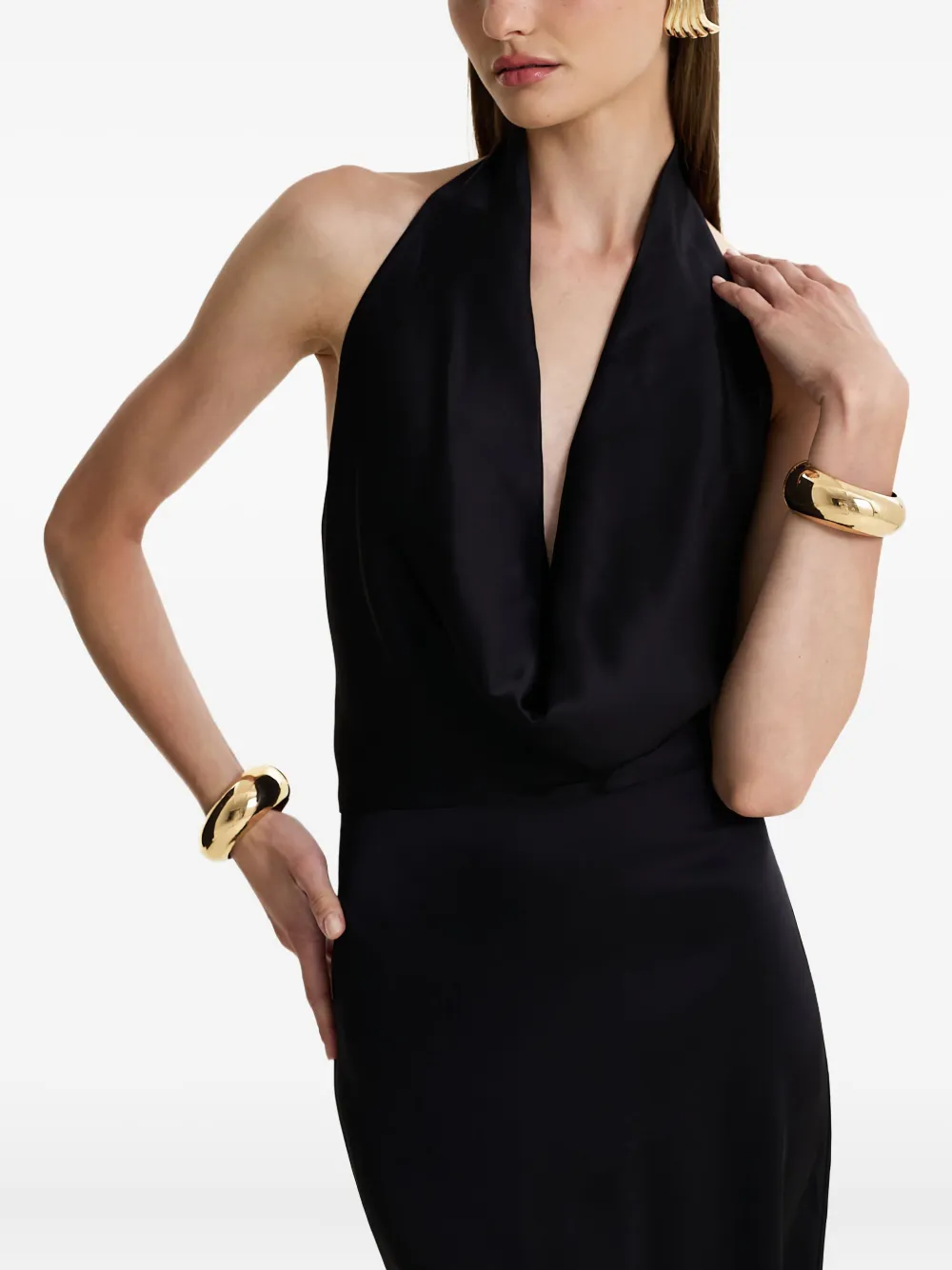 MOOS STUDIO Black Honey maxi-jurk met halternek Zwart