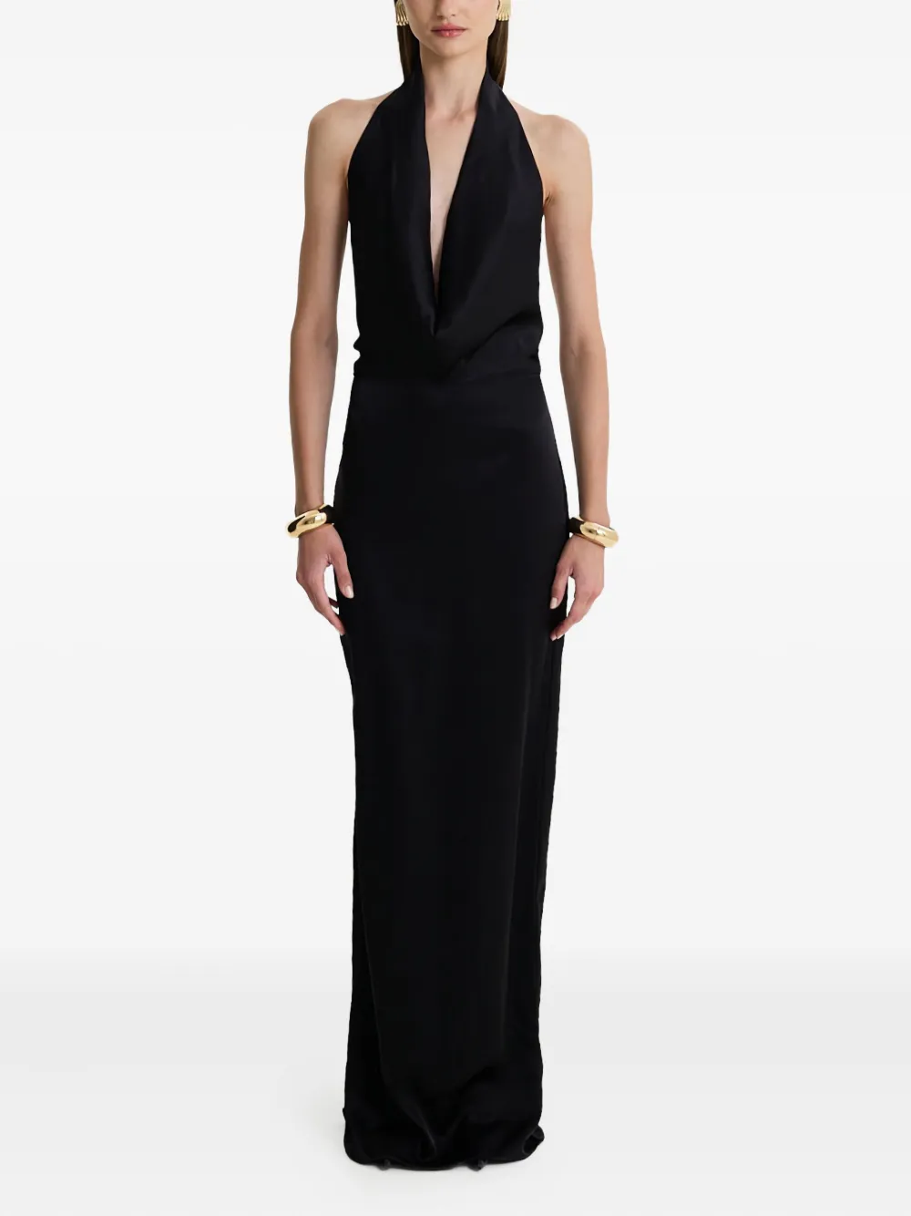 MOOS STUDIO Black Honey cowl-neck halter maxi dress - Zwart