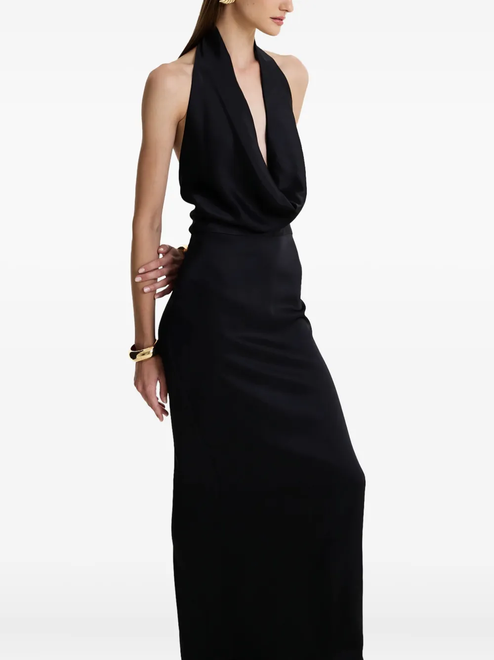 MOOS STUDIO Black Honey maxi-jurk met halternek Zwart